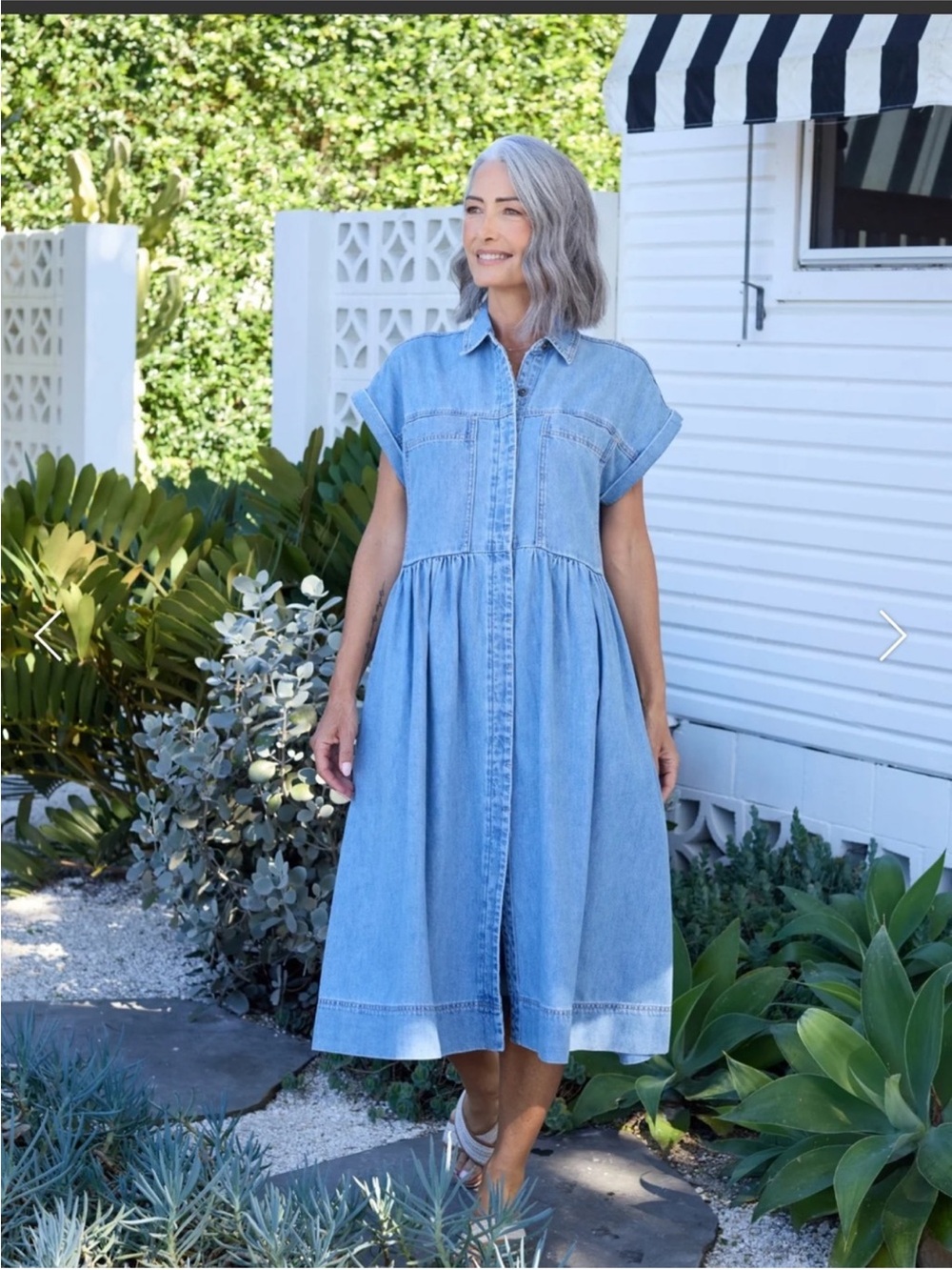 Maye Light Blue Denim Button-Front Midi Shirt Dress Sz M